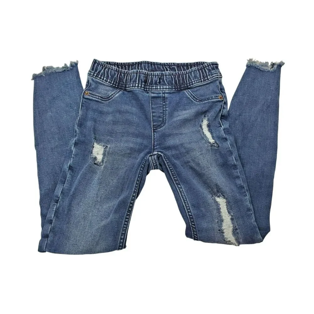 Justice Girls Size 12 Slim Distressed Raw Hem Blue‎ Denim Jeans